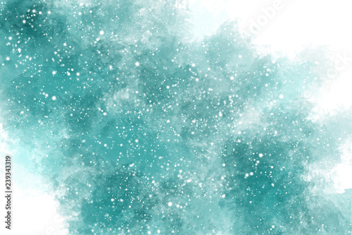 Winter blue watercolor background with snow
