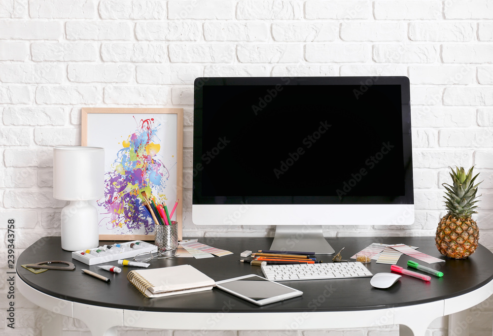 Fototapeta premium Stylish workplace of designer with modern computer