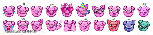 Pig is a symbol of 2019 new year. Head of the Emoji Pig in pop art style.