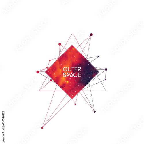 Outer space scientific template with label area. Hipster interlocking geometry shapes with space texture. Vector design for music albums, posters, flyers, web and mobile application.