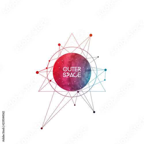 Outer space scientific template with label area. Hipster interlocking geometry shapes with space texture. Vector design for music albums, posters, flyers, web and mobile application.
