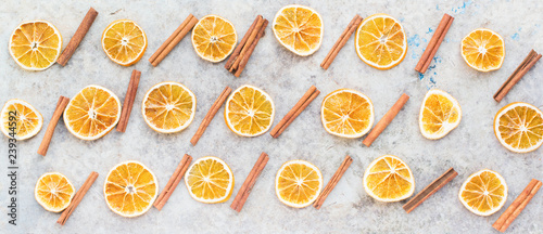 Homemade dried oranges slices Top view Background