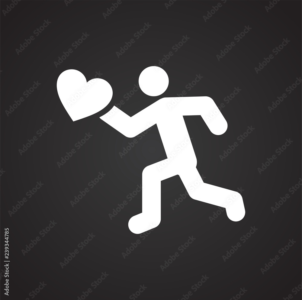 Running man with heart icon on black background for graphic and web design, Modern simple vector sign. Internet concept. Trendy symbol for website design web button or mobile app Running man with heart icon on black background for graphic and web design, Modern simple vector sign. Internet concept. Trendy symbol for website design web button or mobile app