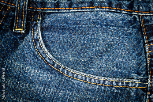 Dark blue jeans fabric with pocket