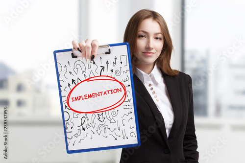 Free Download Business, technology, internet and networking concept. Young entrepreneur showing keyword: Implementation - GFXLoad