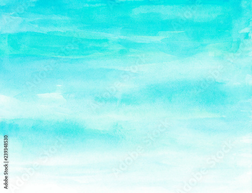 Turquoise blue watercolor background Paint texture Hand drawn