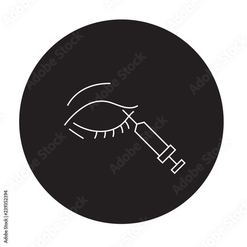 Eyes botox black vector concept icon. Eyes botox flat illustration, sign, symbol
