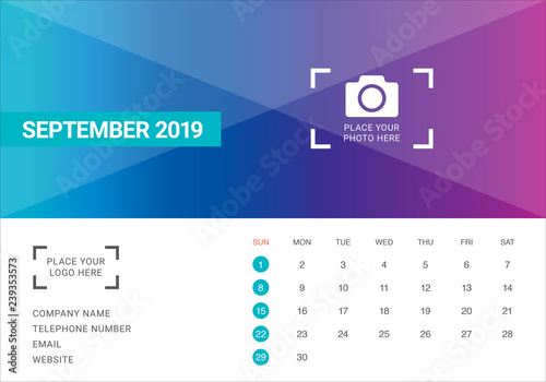 September 2019 desk calendar vector illustration