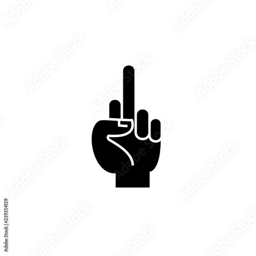 Fuck you hand black vector concept icon. Fuck you hand flat illustration, sign, symbol