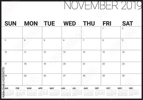 November 2019 desk calendar vector illustration