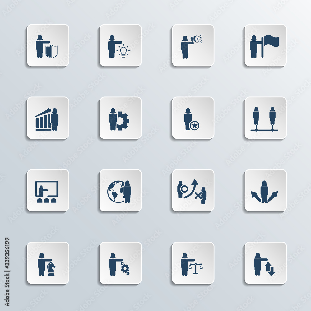 Business and management icon set - woman, female characters Business and management icon set - woman, female characters
