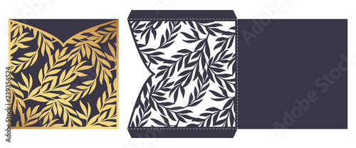 Laser cut ornamental vector template. Die cut paper card with openwork ornament.
