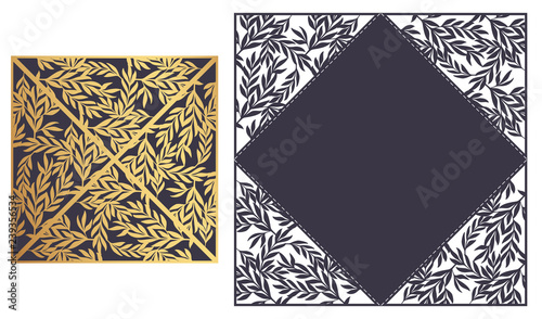 Laser cut ornamental vector template. Die cut paper card with openwork ornament.
