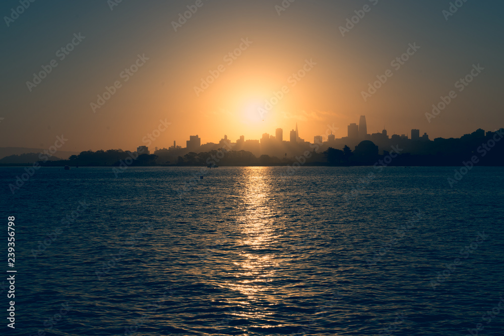 The sunrise over downtown San Francisco