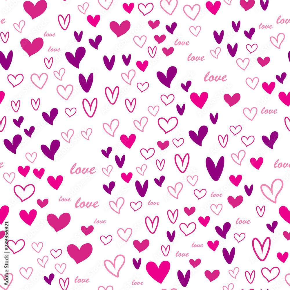Seamless pattern with colorful hearts for Valentine's Day. Vector