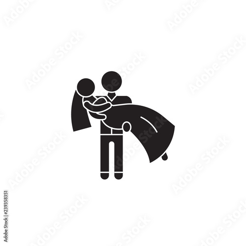 Just married black vector concept icon. Just married flat illustration, sign, symbol