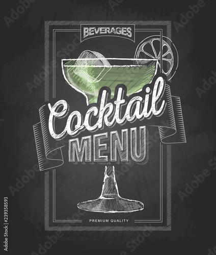 Chalk drawing typography cocktail menu design