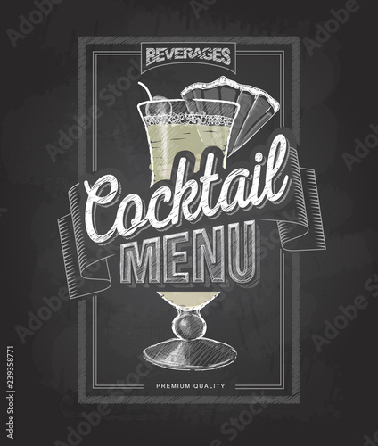 Chalk drawing typography cocktail menu design