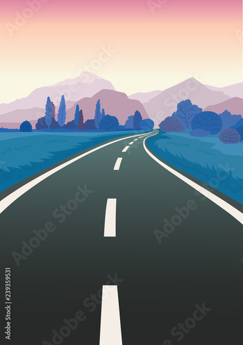 Road trip flat hand drawn vector illustration