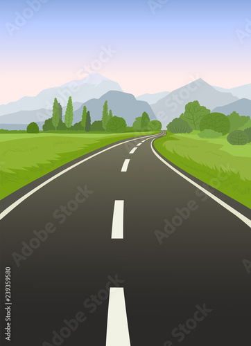 Road trip flat hand drawn vector illustration