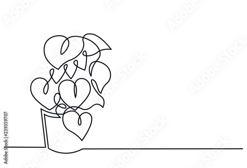 Houseplant in pot continuous one line vector drawing