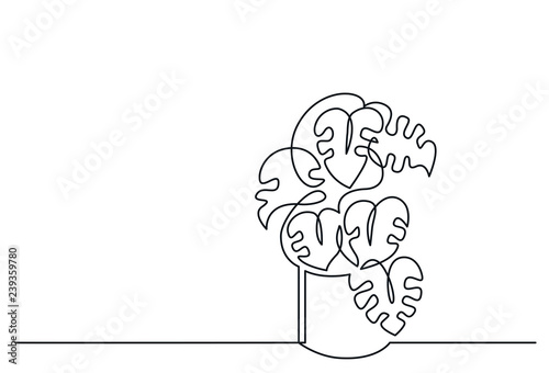 Houseplant in pot continuous one line vector drawing
