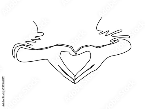 Heart from hands continuous one line drawing. Vector elements, symbol of love and health.