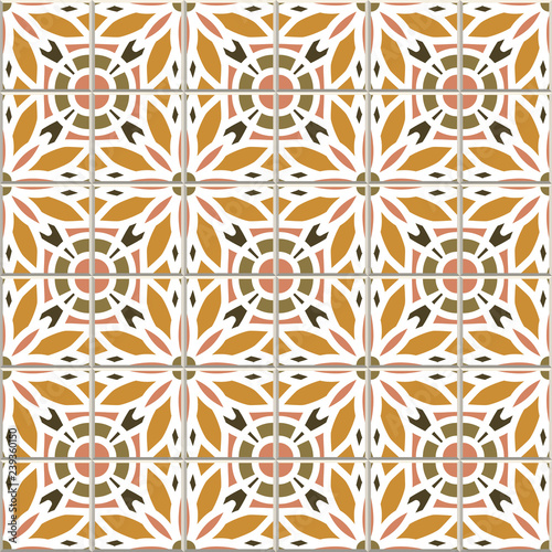 Vector seamless pattern  based on traditional wall and floor tiles Mediterranean style.