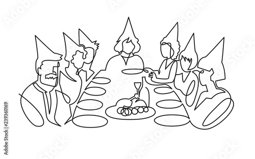 Birthday party continuous one line vector drawing. B-day celebration.