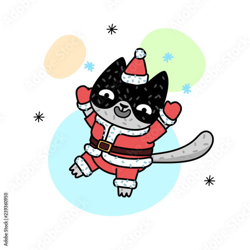 Cute winter cat. Vector illustration for a postcard  poster  print for clothes or accessories.