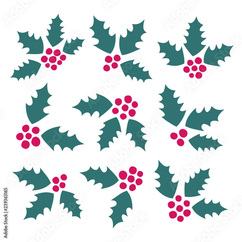 Set of Holly Berry Vector Elements. Ilex Aquifolium. Christmas Berries.