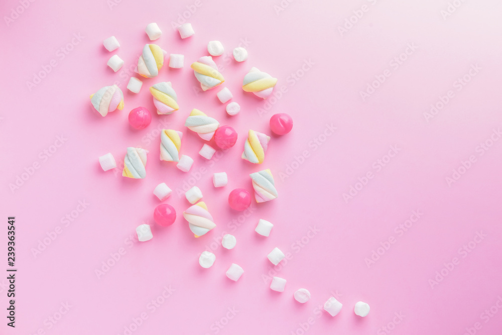 Tasty sweets on color background Tasty sweets on color background
