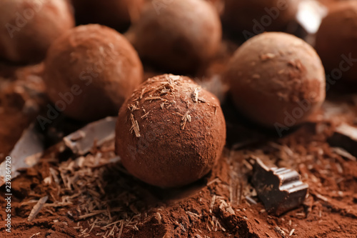 Tasty sweet truffles, closeup