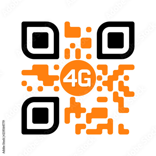 Smartphone readable QR code with 4G yellow icon