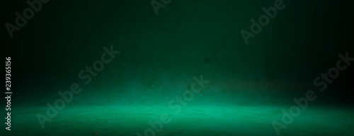 Green painted curved wall and floor for presentation, banner