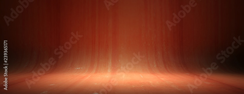 Red orange painted curved wall and floor for presentation, banner