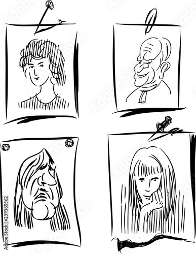 Portraits sketches on notepaper sheets