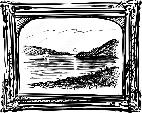 Vector image of a seascape in a frame