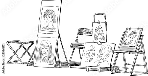 Vector image of sketches of a street artist