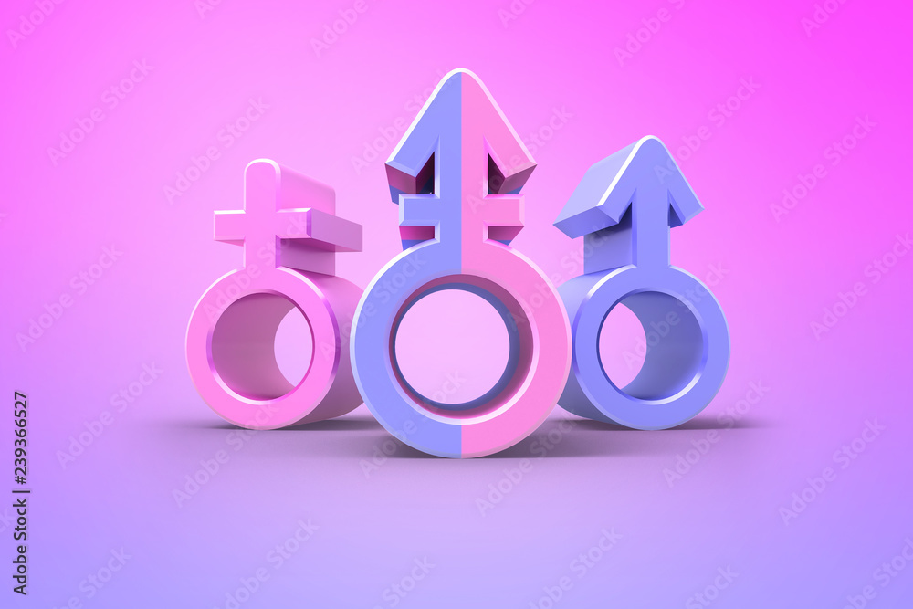 Venus and Mars signs. Symbols of gender concept design. 3D illustration Venus and Mars signs. Symbols of gender concept design. 3D illustration