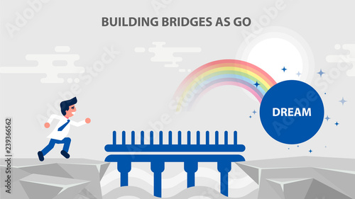 businessman run bridge over cliff