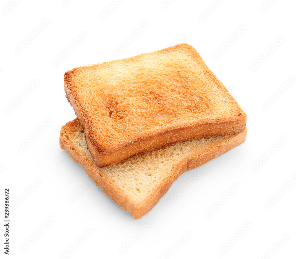 Tasty toasted bread on white background - obrazy, fototapety, plakaty 