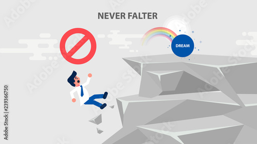 businessman goes to dream and climbs up rock