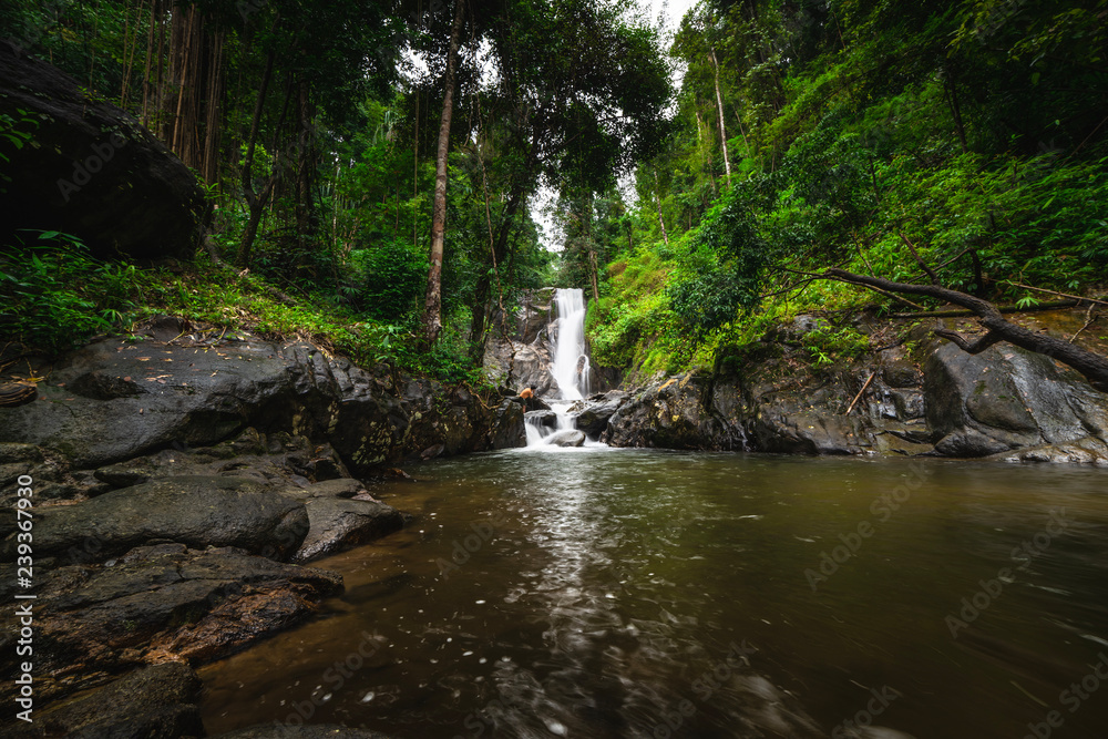 Naklejka premium Waterfalls in the rainforest photographed in Khao Yai National Park, Thailand.