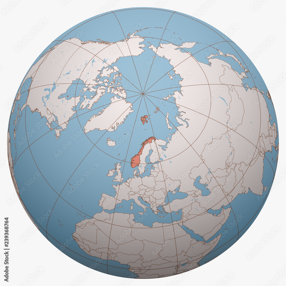 Norway On The Globe Earth Hemisphere Centered At The Location Of The Kingdom Of Norway Norway Map Stock Vector Adobe Stock