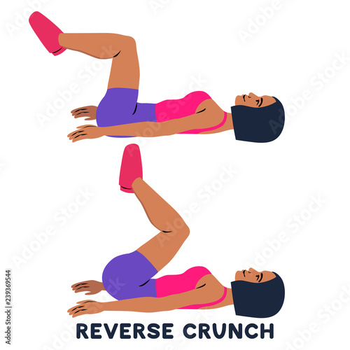 Reverse crunches. Sport exersice. Silhouettes of woman doing exercise. Workout, training.