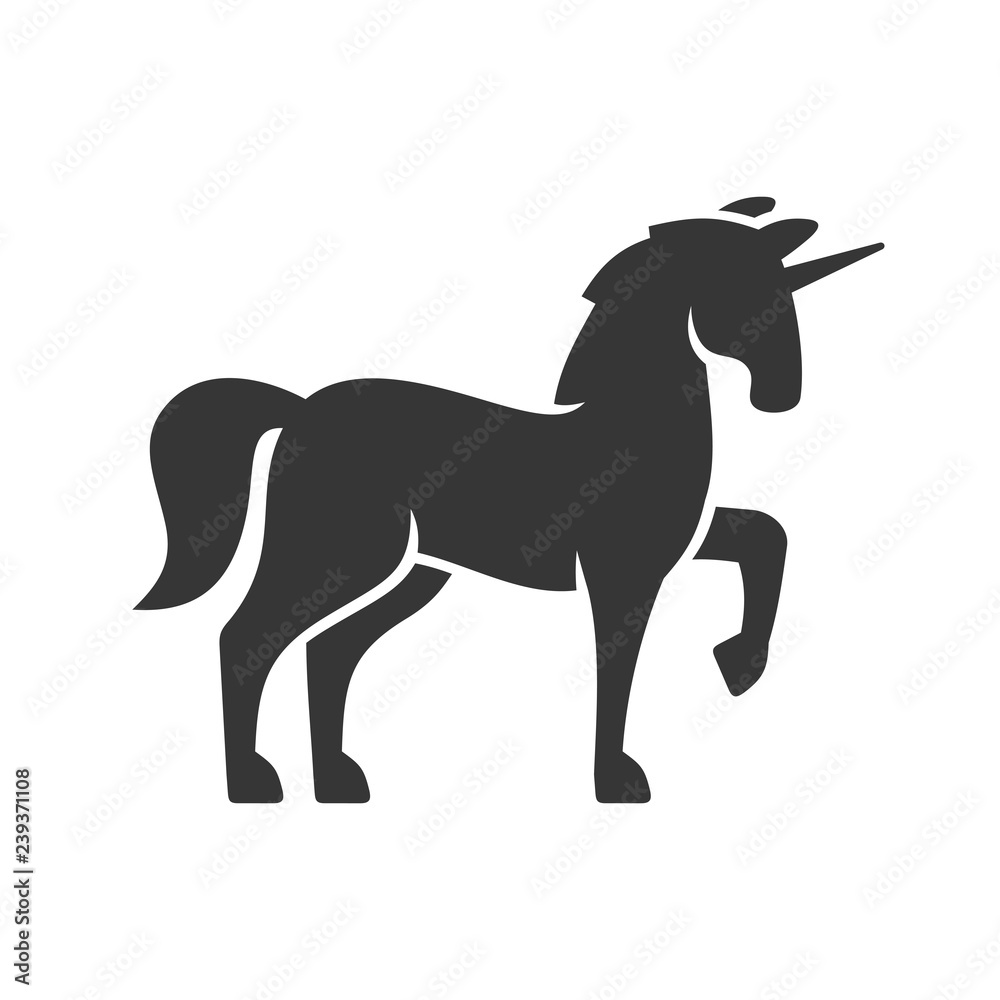 Fototapeta premium Unicorn Silhouette Icon on White Background. Vector