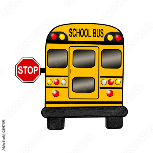 School bus with stop sign on white background - Illustration