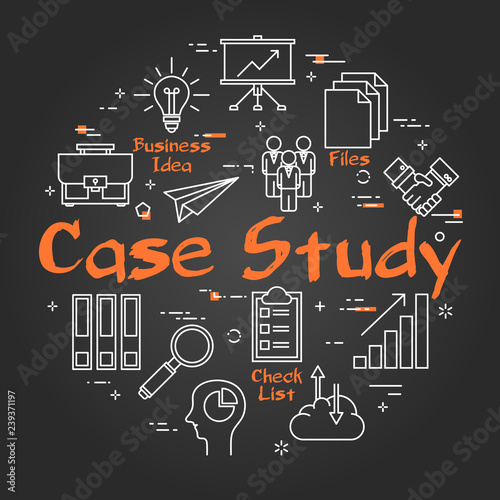 Black round Case Study concept on black chalkboard