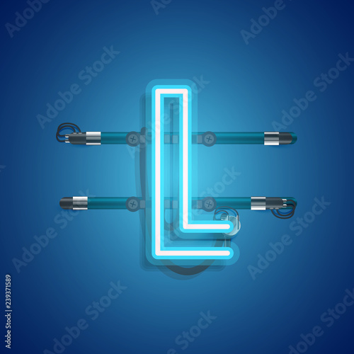 Realistic neon character with wires and console, vector illustration